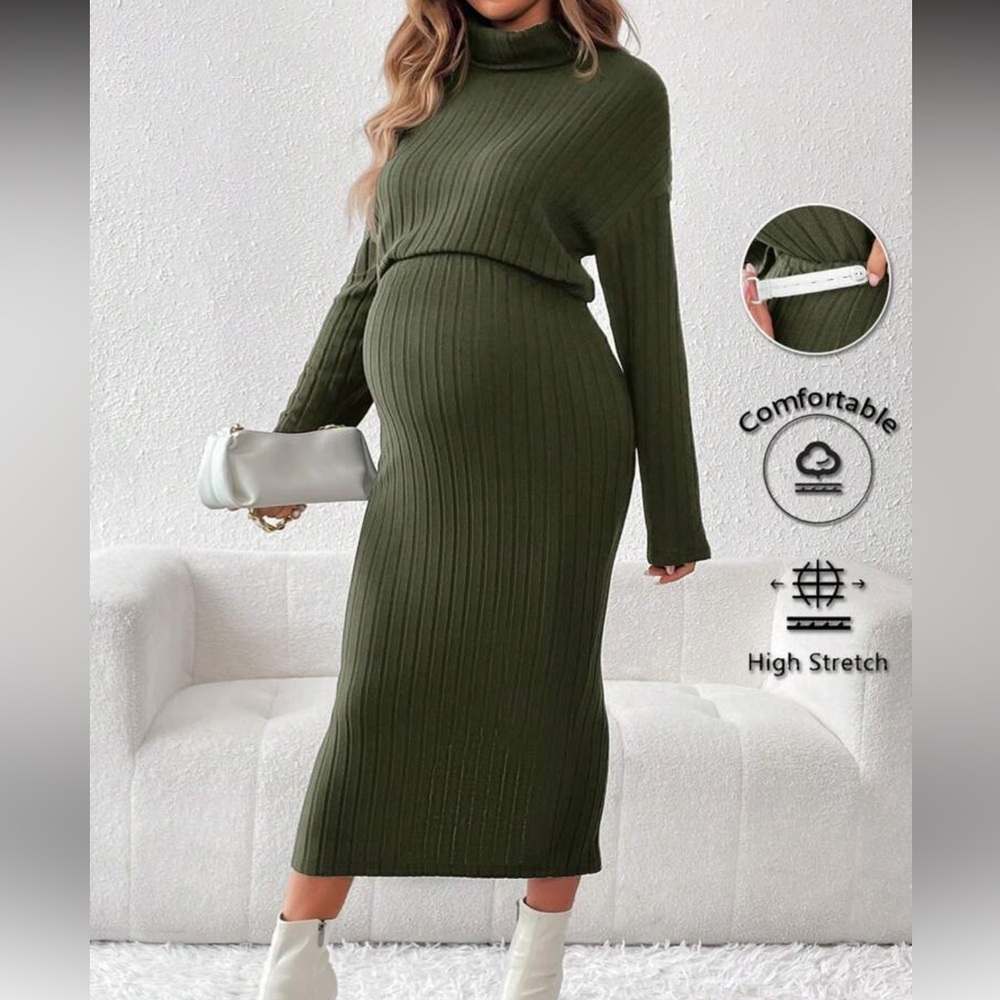 Green Ribbed Knit Dress maternity